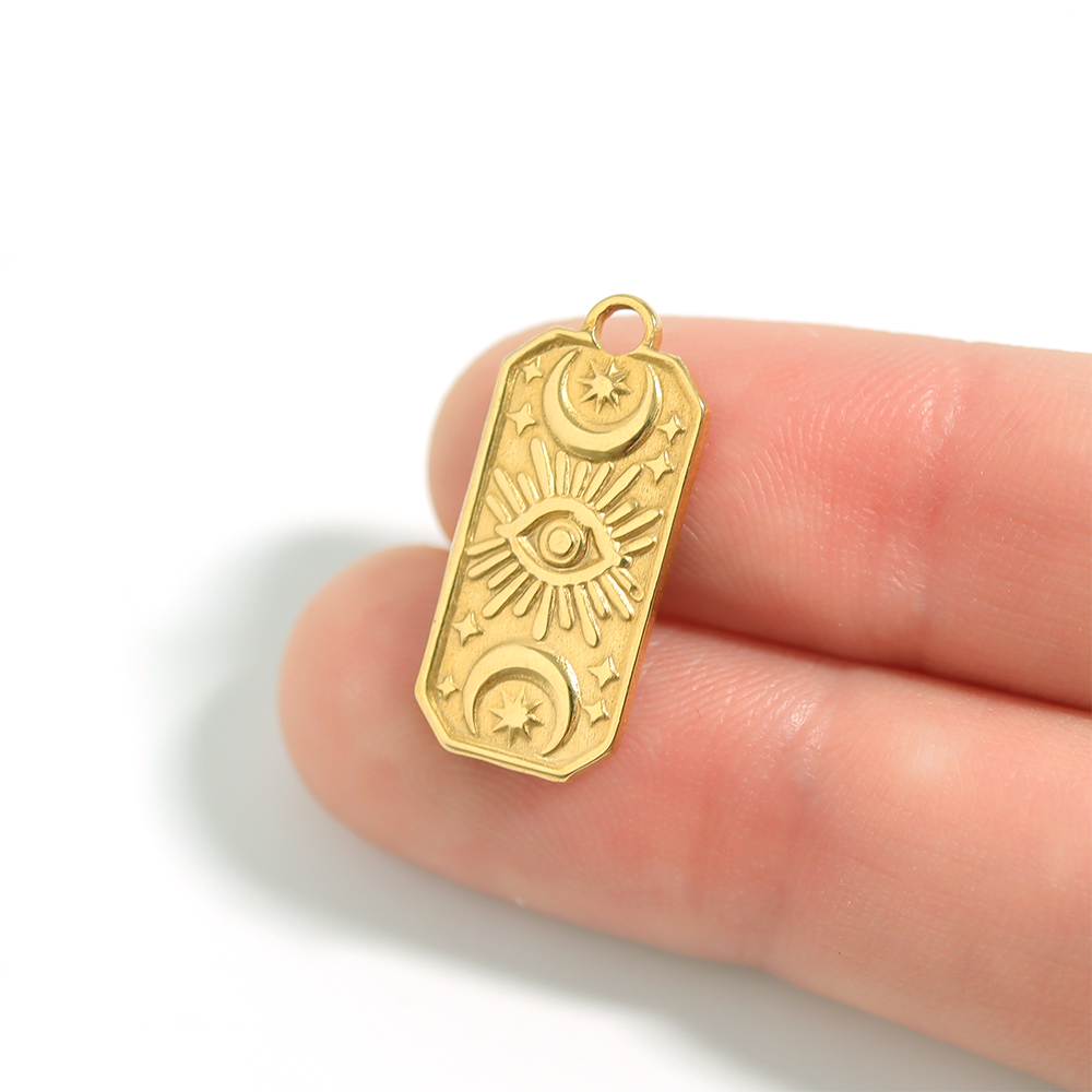 18K Gold PVD Stainless Steel Rectangle Mystical Symbol Charm / PDL0117