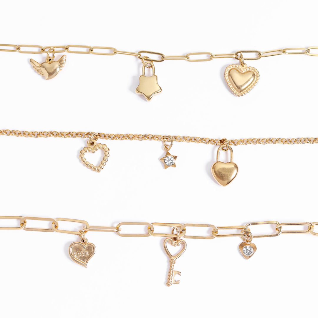 18K Gold PVD Stainless Steel Heart Padlock Charm / PDL0109