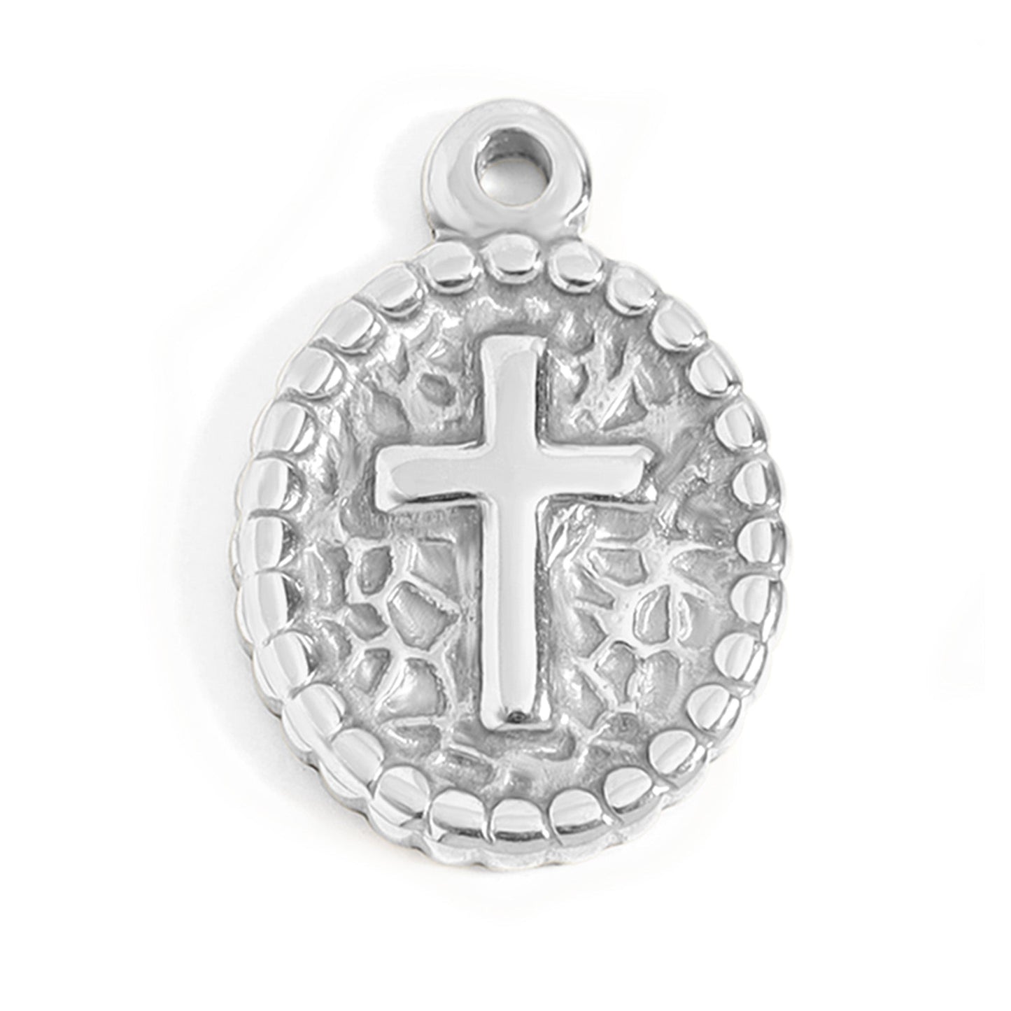 18K Gold PVD Stainless Steel Textured Medallion Cross Charm / PDL0115