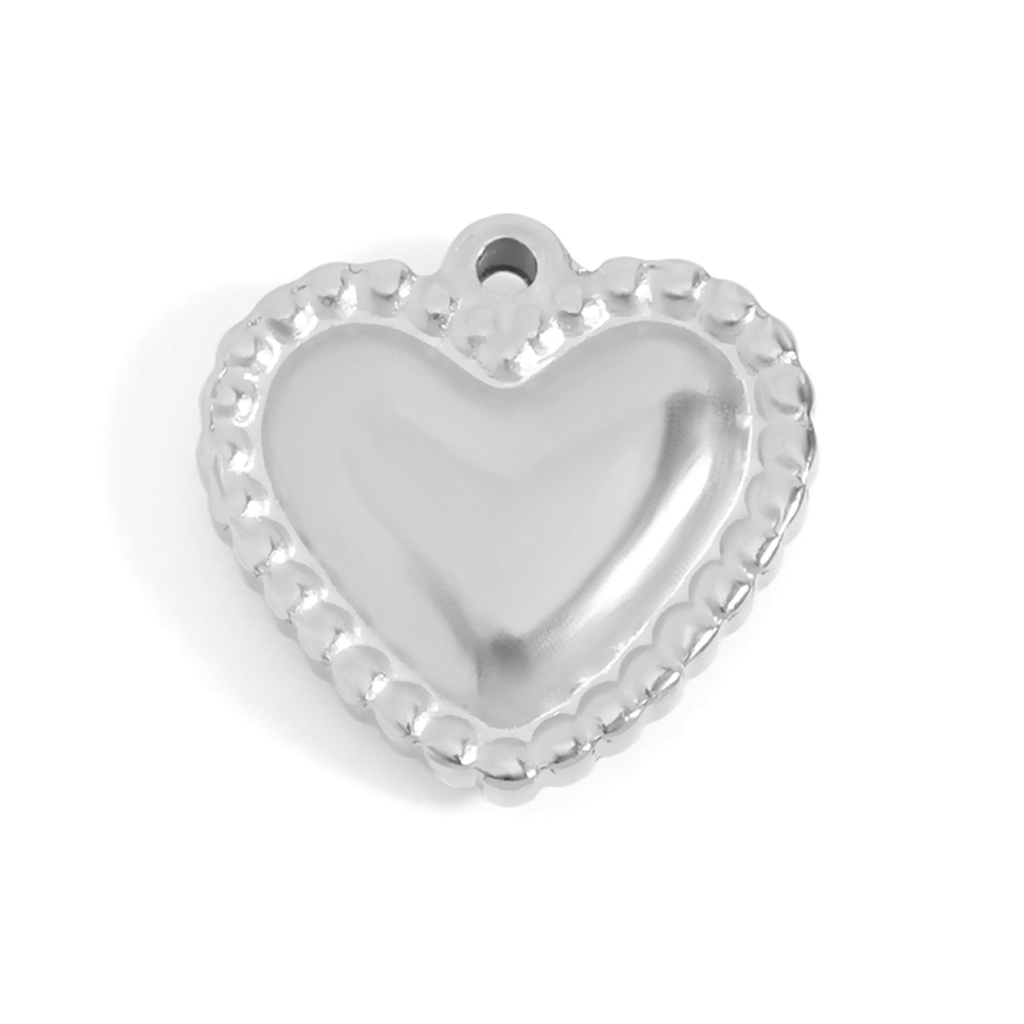 18K Gold PVD Stainless Steel Beaded Trim Heart Charm / PDL0118