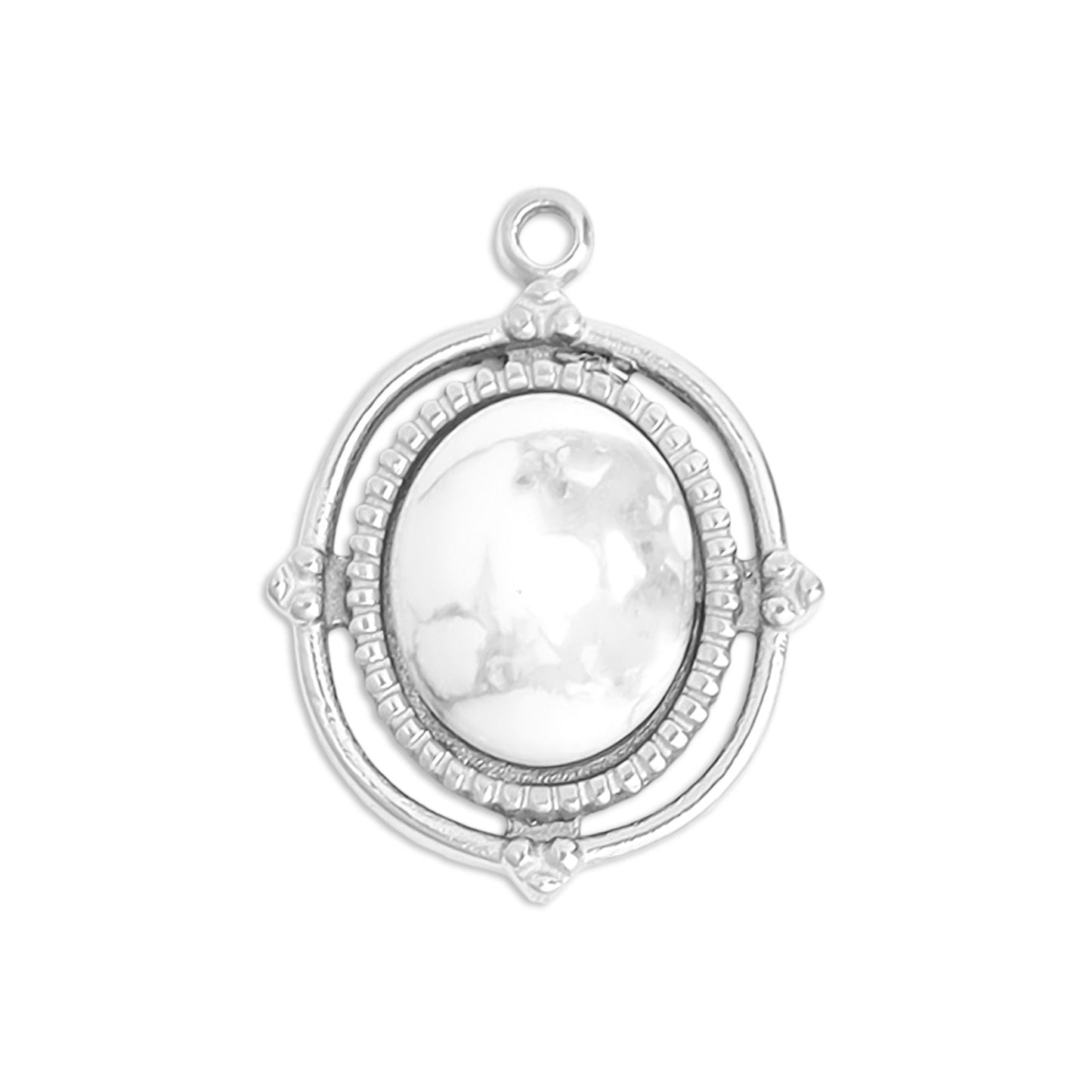 18K Gold PVD Stainless Steel Roped Frame Oval Semi Precious Stone Charm / PDL0119