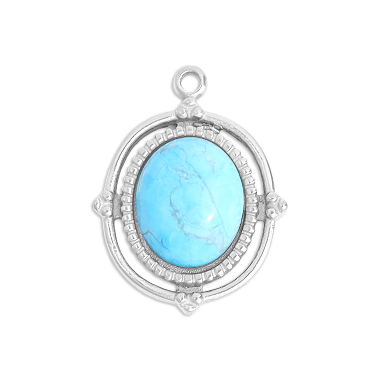 18K Gold PVD Stainless Steel Roped Frame Oval Semi Precious Stone Charm / PDL0119