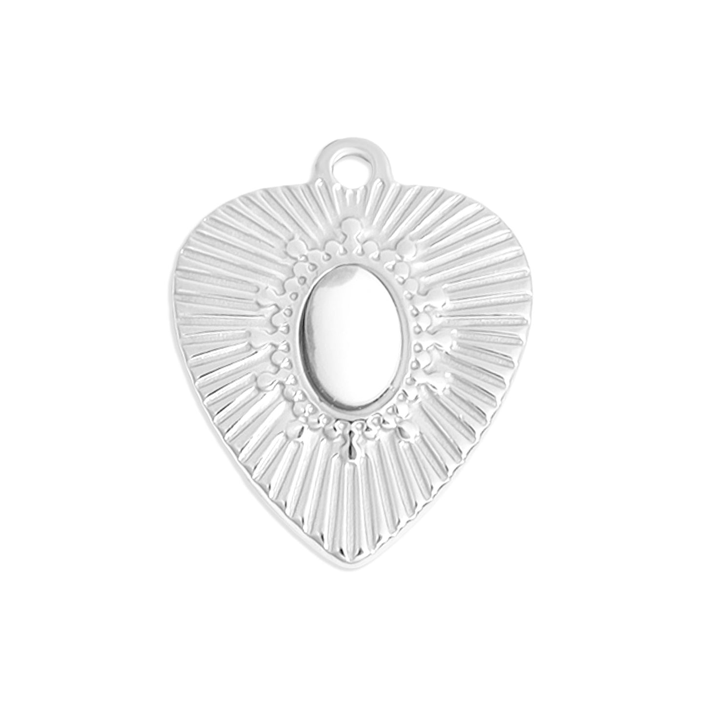 18K Gold PVD Stainless Steel Sunburst Heart Semi Precious Stone Charm / PDL0120