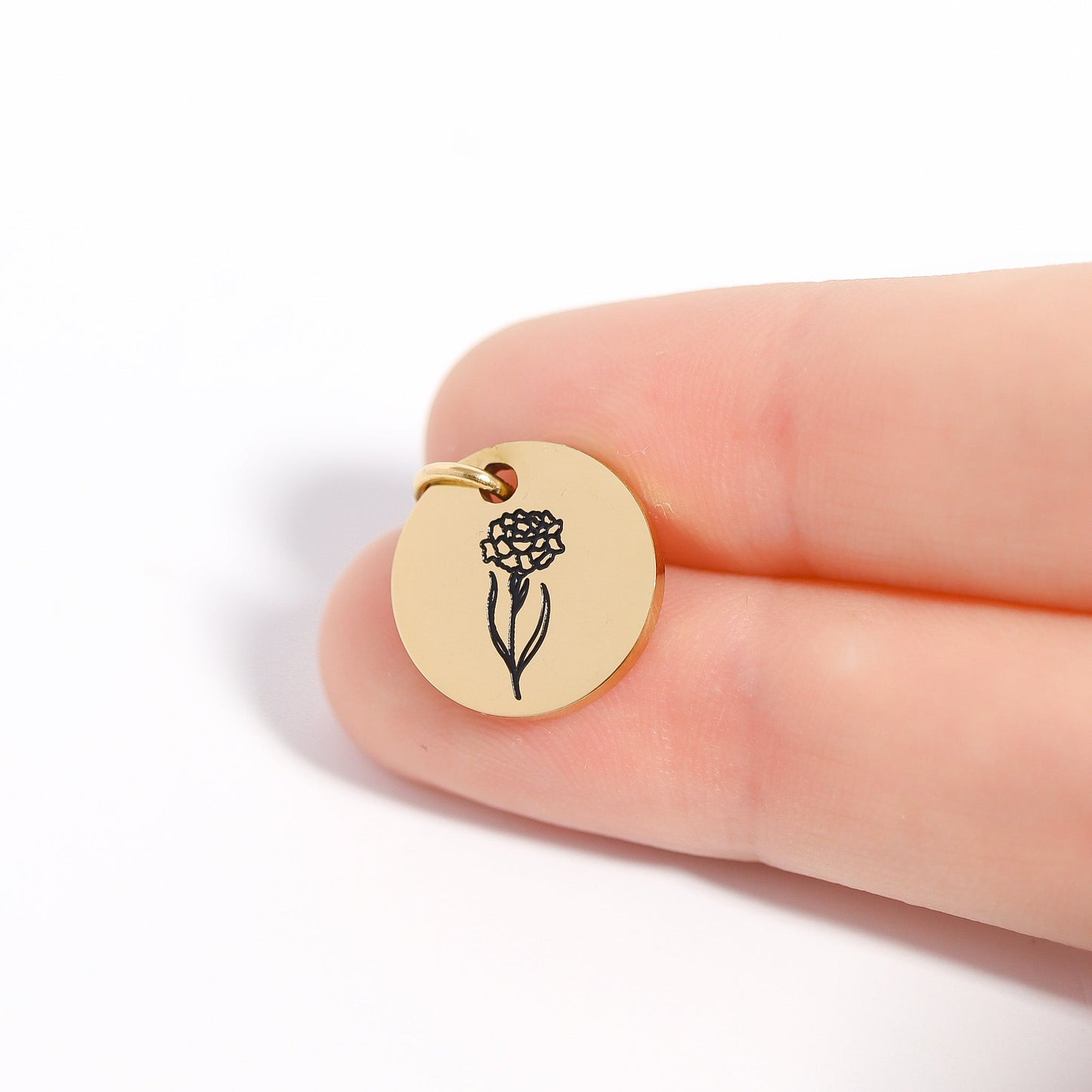 18K Gold PVD Stainless Steel Black Filled Birth Flower Pendant / PDL0133