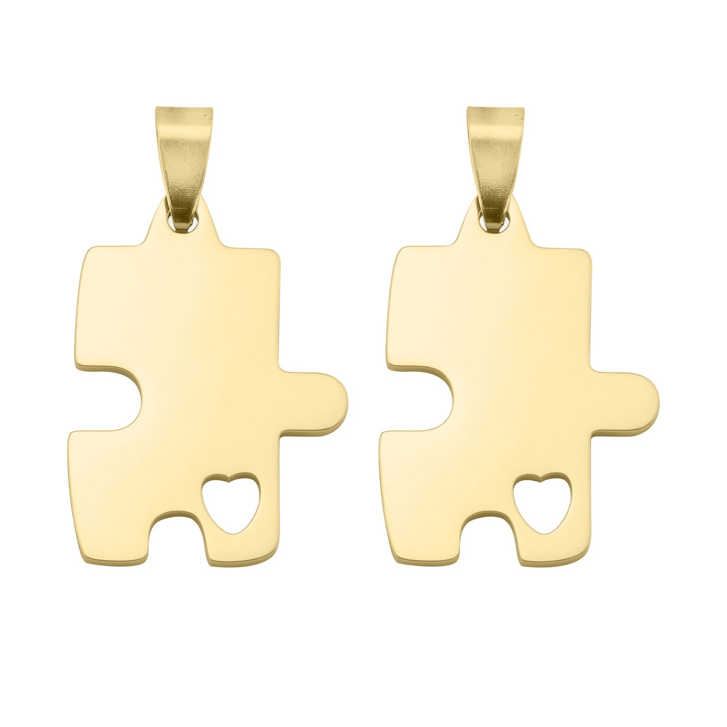 18K Gold PVD Stainless Steel Engravable 2 Piece Break Apart Puzzle Pendants / PDC283
