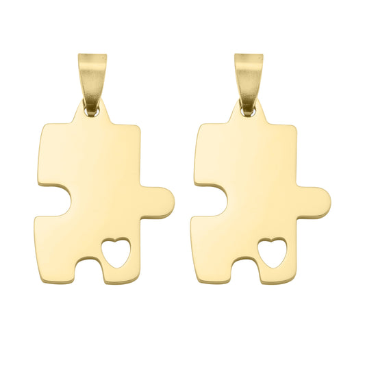 18K Gold PVD Stainless Steel Engravable 2 Piece Break Apart Puzzle Pendants / PDC283