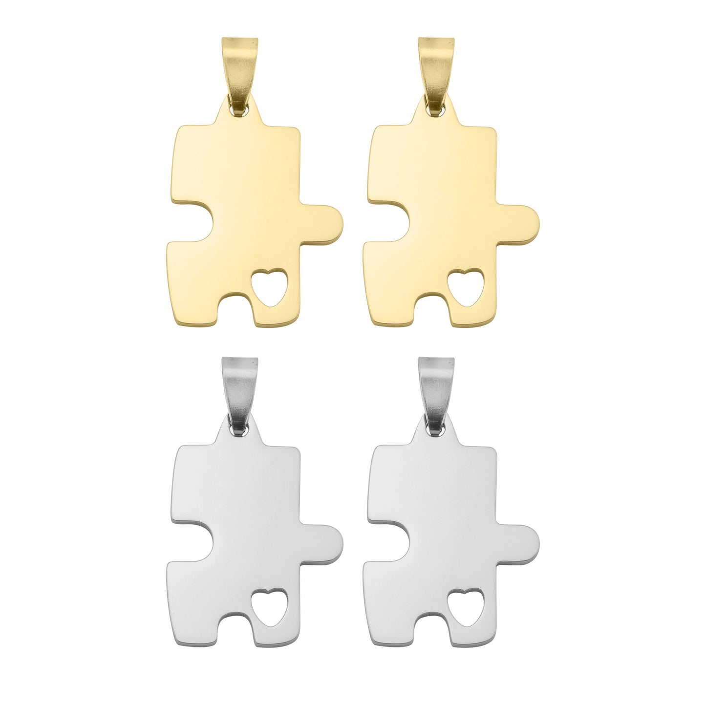 18K Gold PVD Stainless Steel Engravable 2 Piece Break Apart Puzzle Pendants / PDC283