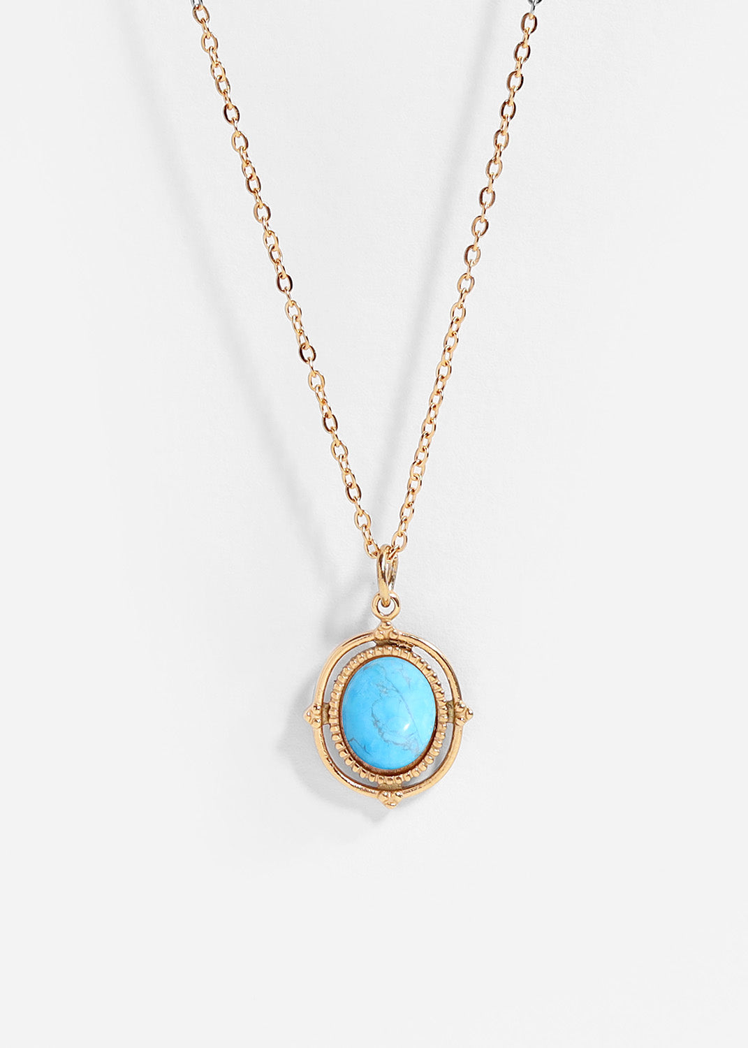 18K Gold PVD Stainless Steel Roped Frame Oval Semi Precious Stone Charm / PDL0119