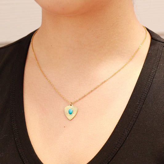 18K Gold PVD Stainless Steel Sunburst Heart Semi Precious Stone Charm / PDL0120