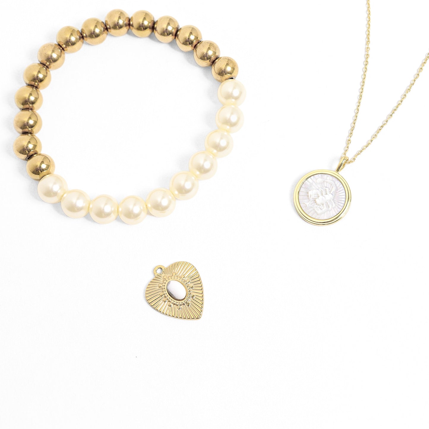 18K Gold PVD Stainless Steel Sunburst Heart Semi Precious Stone Charm / PDL0120